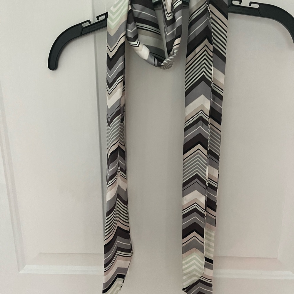 Striped Chevron Skinny Scarf in Black, Gray & Cream
